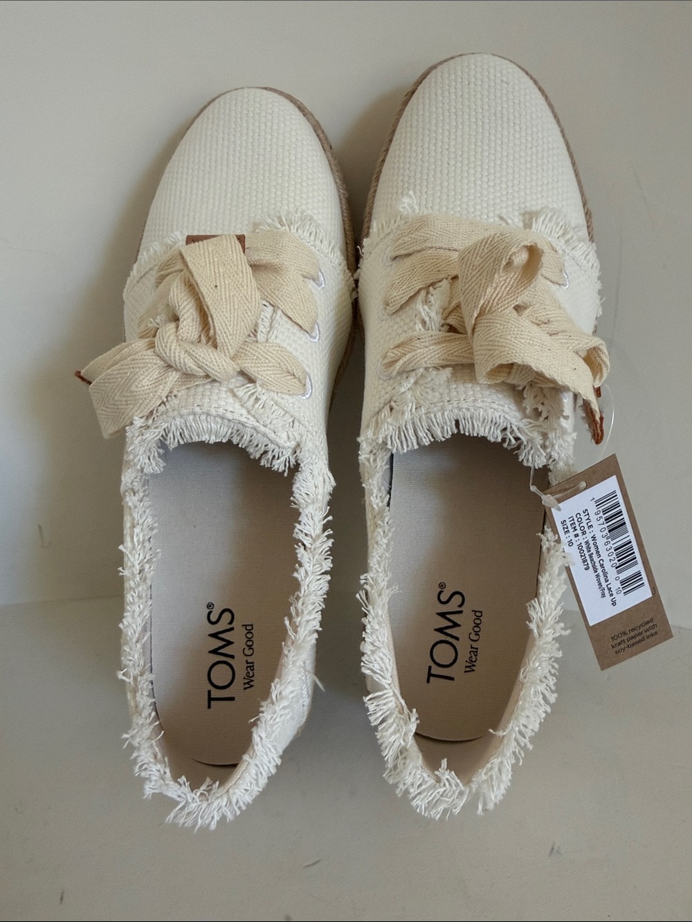 TOMS Cream Canvas Espadrille Lace-Up Sneakers - Picture 2 of 3